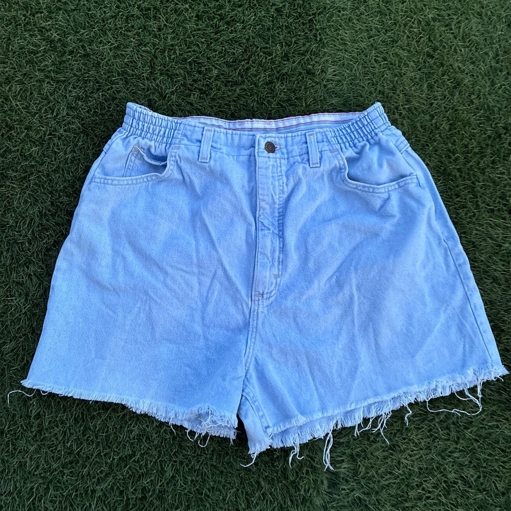 Lee Original Womens 29x3 Light Wash Denim Cutoff Shorts Elastic Waist Frayed Hem